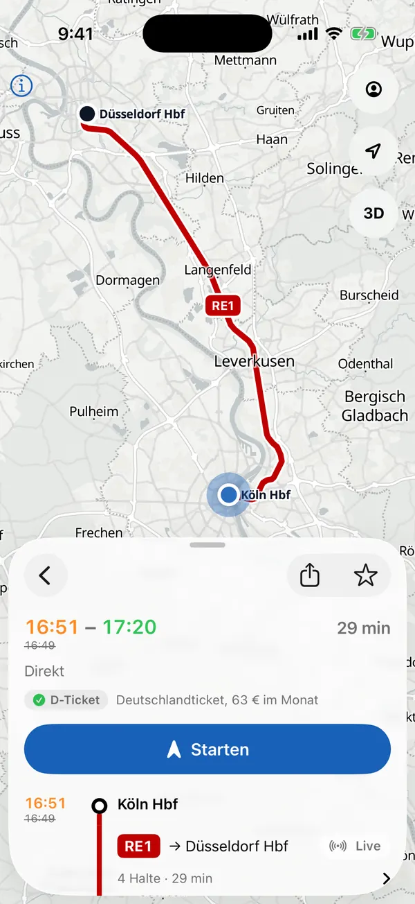 Ihre Fahrt live