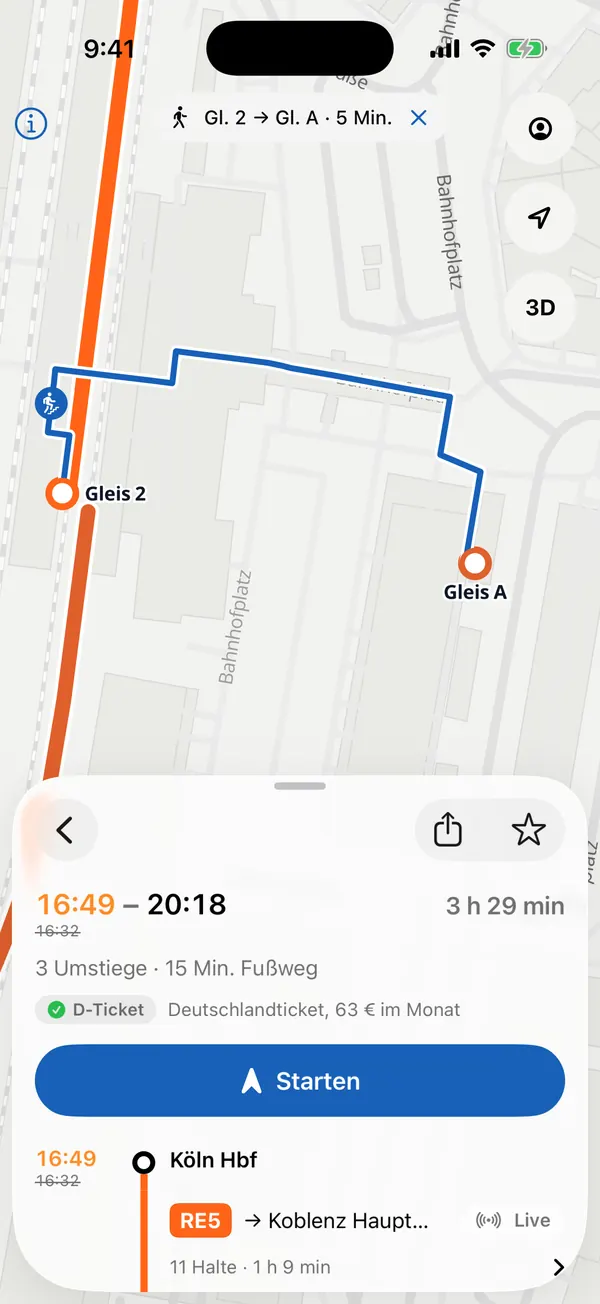 Umsteigen ohne Suchen