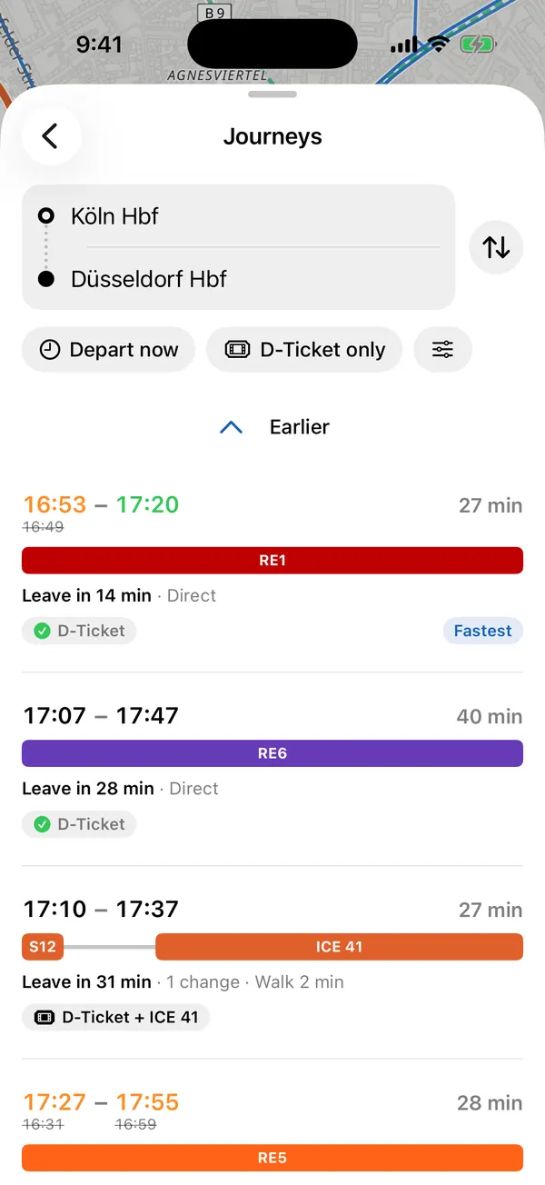 Fastest, or with the Deutschlandticket only